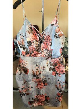 Floral Light Blue Sleeveless Bodycon Dress By TRAC - Size Large